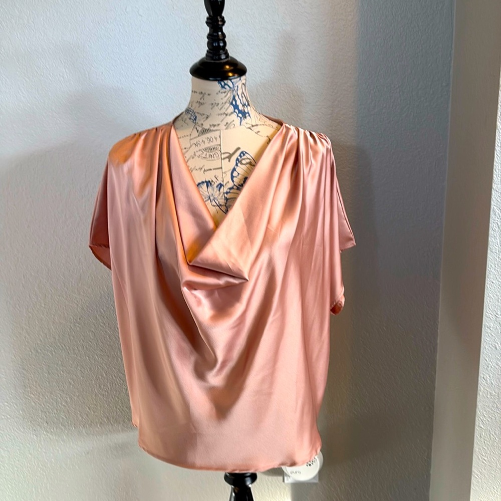 Reneec. Blush color satin like blouse . Rose gold color .